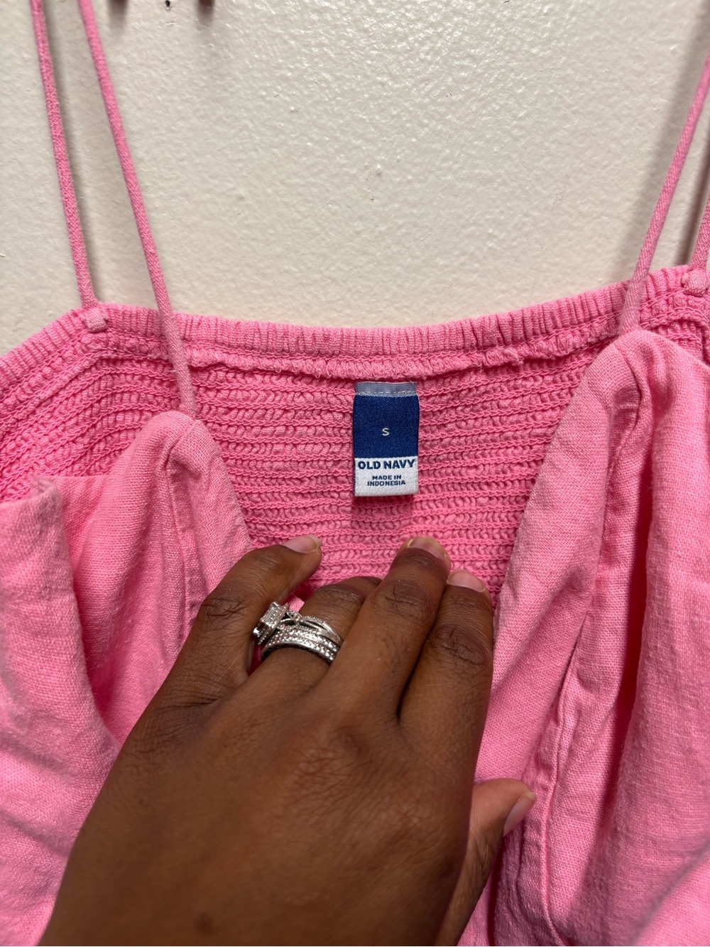 Old navy Pink Smocked Tie Strap Babydoll Mini Dress Open Back small linen blend - Picture 3 of 8